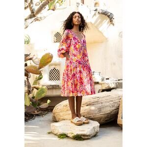 Trina Turk Tangier Oversized Cotton Dress, Size XS, In Multi Color Floral Print